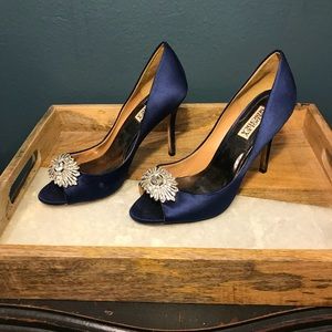 Badgley Mischka Satin Crystal Pumps